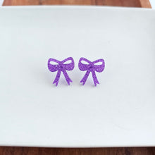 Load image into Gallery viewer, Bow Studs - Purple Glitter