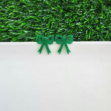 Load image into Gallery viewer, Bow Studs - Green Glitter