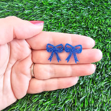 Load image into Gallery viewer, Bow Studs - Blue Glitter