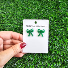 Load image into Gallery viewer, Bow Studs - Green Glitter