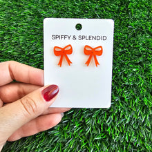 Load image into Gallery viewer, Bow Studs - Orange Glitter