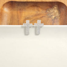 Load image into Gallery viewer, Cross Studs - Silver Glitter