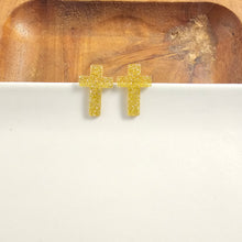 Load image into Gallery viewer, Cross Studs - Gold Glitter