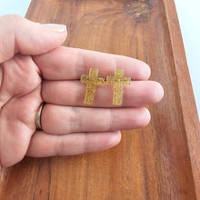 Load image into Gallery viewer, Cross Studs - Gold Glitter