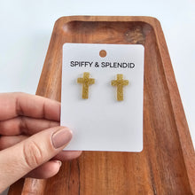 Load image into Gallery viewer, Cross Studs - Gold Glitter
