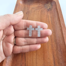 Load image into Gallery viewer, Cross Studs - Silver Glitter