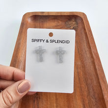 Load image into Gallery viewer, Cross Studs - Silver Glitter