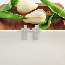 Load image into Gallery viewer, Cross Studs - Silver Glitter