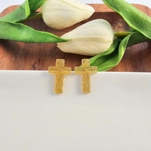 Load image into Gallery viewer, Cross Studs - Gold Glitter