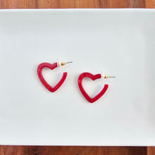 Load image into Gallery viewer, Mini Heart Hoops - Red