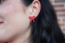 Load image into Gallery viewer, Bow Studs - Red Shimmer