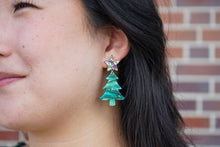 Load image into Gallery viewer, Star Christmas Tree Earrings - Green Shimmer