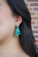 Load image into Gallery viewer, Star Christmas Tree Earrings - Green Shimmer