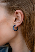 Load image into Gallery viewer, Micro Hoops - Midnight Marble