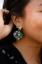 Load image into Gallery viewer, Vintage Ornament Earrings - Green Tinsel