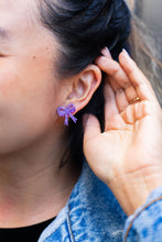 Load image into Gallery viewer, Bow Studs - Purple Glitter