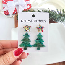 Load image into Gallery viewer, Star Christmas Tree Earrings - Green Shimmer