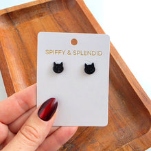 Load image into Gallery viewer, Dainty Cat Studs - Black Glitter
