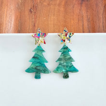 Load image into Gallery viewer, Star Christmas Tree Earrings - Green Shimmer