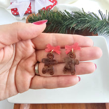 Load image into Gallery viewer, Bow Gingerbread Earrings - Red Shimmer