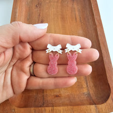 Load image into Gallery viewer, Bow Bunny Earrings - Pink Glitter