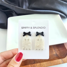 Load image into Gallery viewer, Bow Ghost Earrings - White Shimmer
