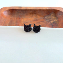 Load image into Gallery viewer, Dainty Cat Studs - Black Glitter