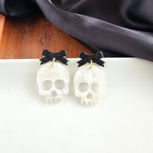 Load image into Gallery viewer, Bow Skeleton Earrings - White Shimmer