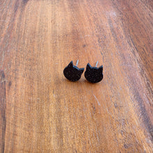 Load image into Gallery viewer, Dainty Cat Studs - Black Glitter