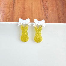 Load image into Gallery viewer, Bow Bunny Earrings - Yellow Glitter