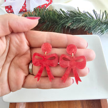 Load image into Gallery viewer, Bow Earrings - Red Shimmer