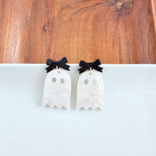 Load image into Gallery viewer, Bow Ghost Earrings - White Shimmer