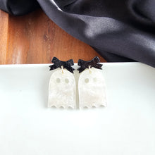 Load image into Gallery viewer, Bow Ghost Earrings - White Shimmer