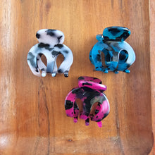 Load image into Gallery viewer, Claire Hair Claw Trio - Blue Tortoise, Snow Tortoise, and Fuchsia Tortoise