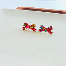 Load image into Gallery viewer, Noelle Bow Studs - Red Tinsel