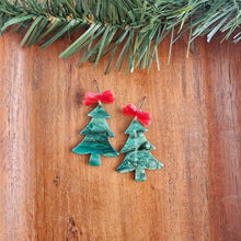 Load image into Gallery viewer, Bow Christmas Tree Earrings - Green Shimmer