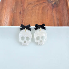 Load image into Gallery viewer, Bow Skeleton Earrings - White Shimmer