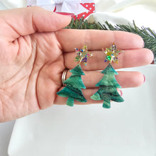 Load image into Gallery viewer, Star Christmas Tree Earrings - Green Shimmer
