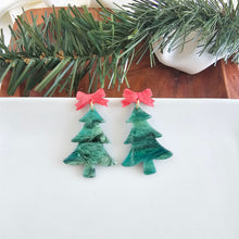 Load image into Gallery viewer, Bow Christmas Tree Earrings - Green Shimmer