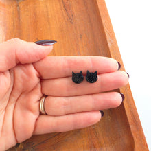 Load image into Gallery viewer, Dainty Cat Studs - Black Glitter