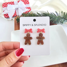 Load image into Gallery viewer, Bow Gingerbread Earrings - Red Shimmer