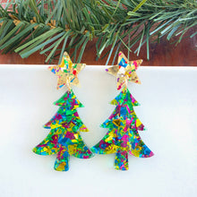 Load image into Gallery viewer, Christmas Tree Earrings - Green Tinsel