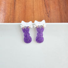 Load image into Gallery viewer, Bow Bunny Earrings - Purple Glitter
