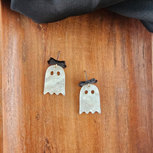 Load image into Gallery viewer, Mini Bow Ghost Earrings - White Shimmer