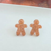 Load image into Gallery viewer, Gingerbread Man Studs - Brown Glitter