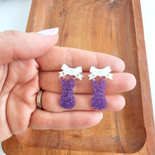 Load image into Gallery viewer, Bow Bunny Earrings - Purple Glitter