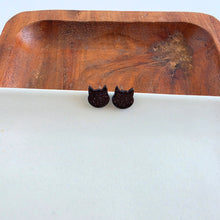 Load image into Gallery viewer, Dainty Cat Studs - Black Glitter