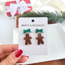Load image into Gallery viewer, Bow Gingerbread Earrings - Green Shimmer