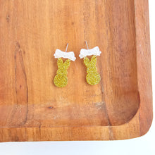 Load image into Gallery viewer, Bow Bunny Earrings - Yellow Glitter