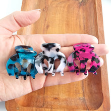 Load image into Gallery viewer, Claire Hair Claw Trio - Blue Tortoise, Snow Tortoise, and Fuchsia Tortoise